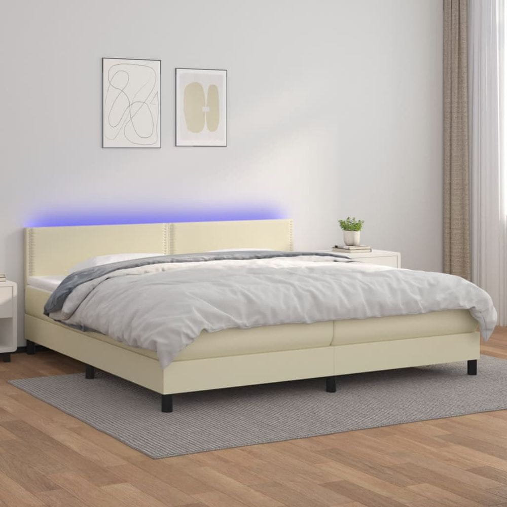 shumee Boxspring posteľ s matracom a LED krémová 200x200 cm umelá koža
