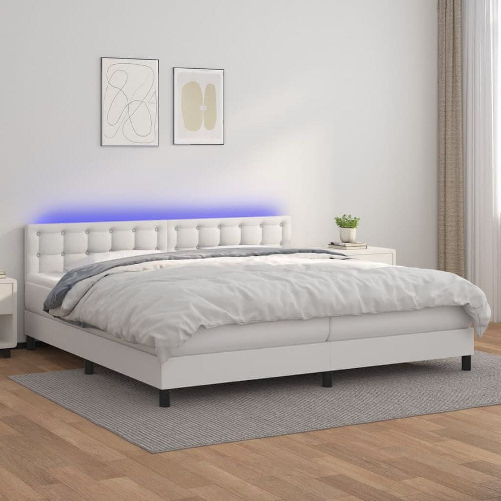 shumee Boxspring posteľ s matracom a LED biela 200x200 cm umelá koža