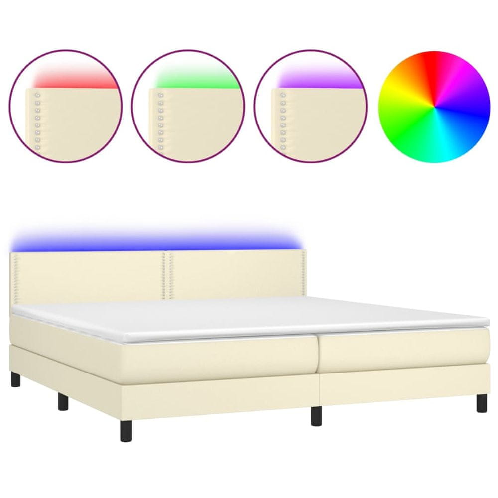 Vidaxl Boxspring posteľ s matracom a LED krémová 200x200 cm umelá koža