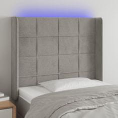 shumee Čelo postele s LED bledosivé 103x16x118/128 cm zamat