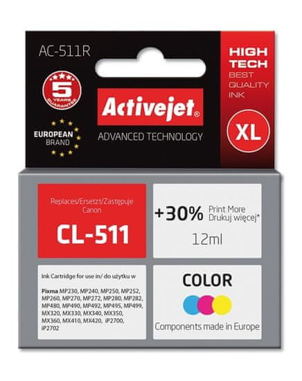 shumee Activejet inkoust AC-511R (náhrada Canon CL-511; Premium; 12 ml; barva)