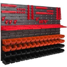 botle Dielenský panel pre nástroje 115 x 78 cm s 56 ks. Krabic zavesené Oranžové a Čierne Boxy plastová