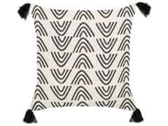 Beliani Bavlnený vankúš geometrický vzor so strapcami 45 x 45 cm biela a čierna MAYS