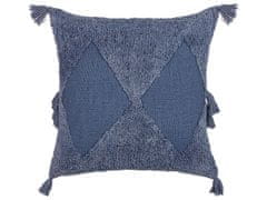 Beliani Bavlnený vankúš geometrický vzor so strapcami 45 x 45 cm modrá AVIUM