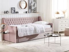 Beliani Rozkladacia zamatová posteľ 90 x 200 cm ružová MONTARGIS