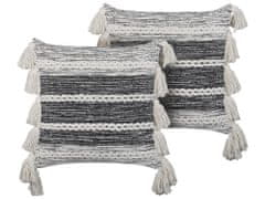 Beliani Súprava 2 bavlnených vankúšov so strapcami 45 x 45 cm čiernobiela ROCHEA