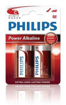 Philips batéria C PowerLife, alkalická - 2ks