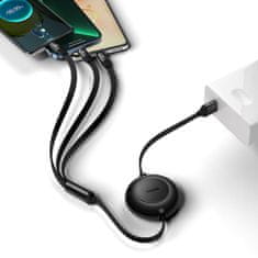 BASEUS Bright Mirror 3in1 Flat kábel USB - Micro USB / USB-C / Lightning 66W 1.1m, čierny