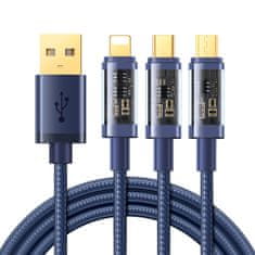 Joyroom 3in1 kábel USB - USB-C / Lightning / micro USB 3.5A 1.2m, modrý