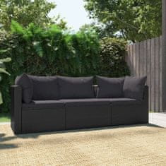 Petromila vidaXL 3-dielna záhradná sedacia súprava+podložky, polyratan, čierna