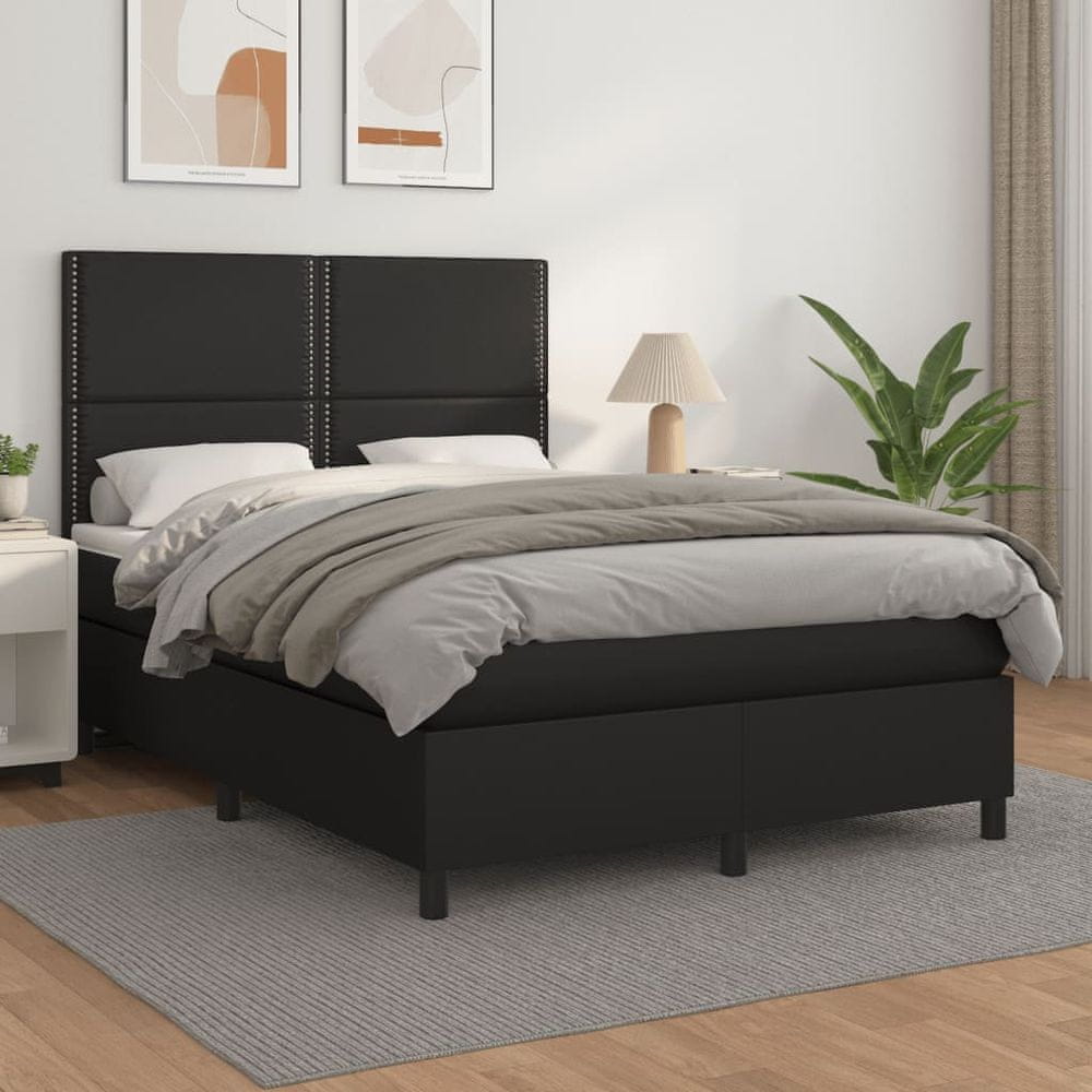 Vidaxl Boxspring posteľ s matracom čierna 140x200 cm umelá koža