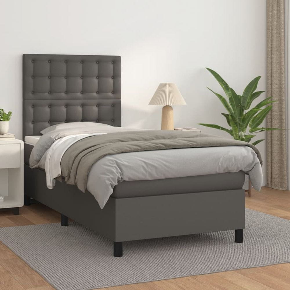 Vidaxl Boxspring posteľ s matracom sivá 90x200 cm umelá koža