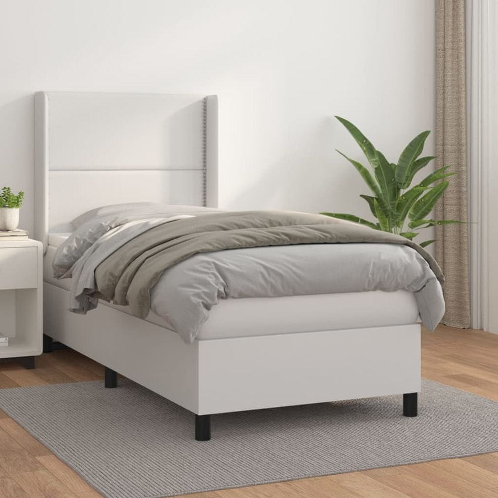 Vidaxl Boxspring posteľ s matracom biela 90x190 cm umelá koža
