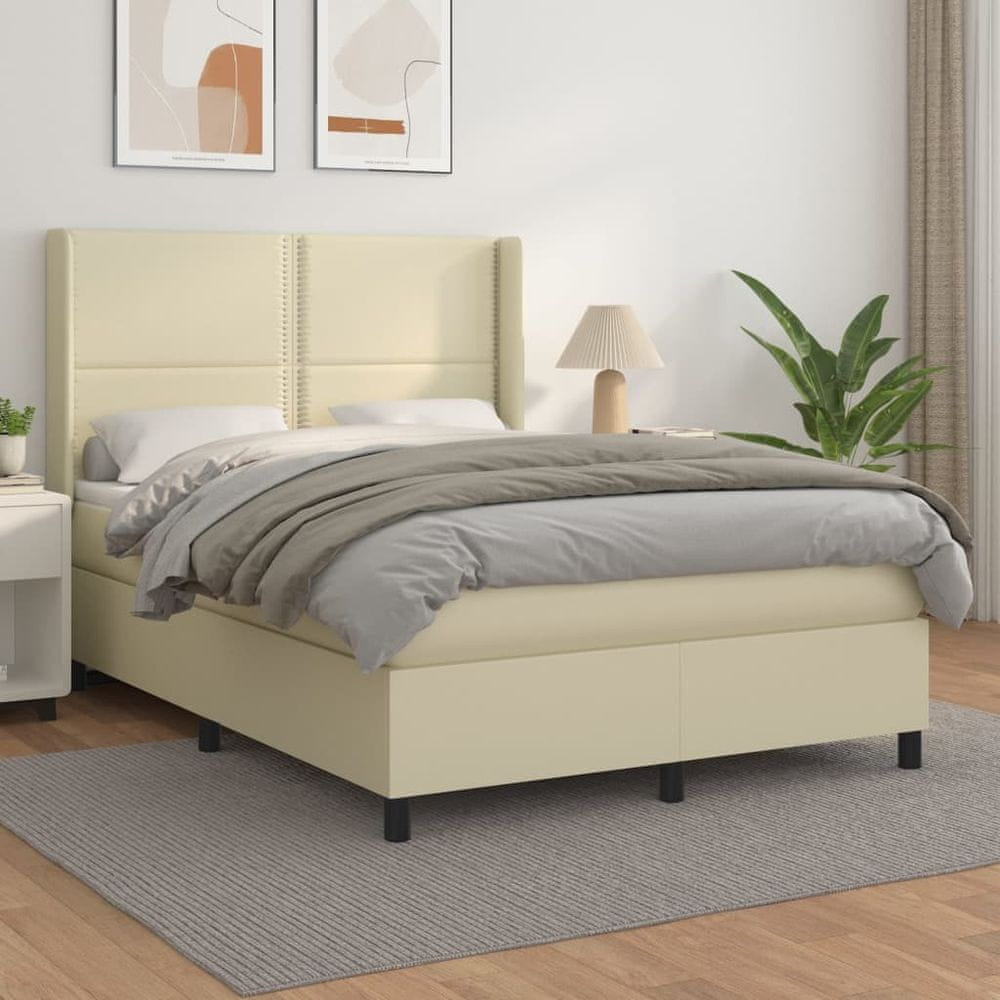Vidaxl Boxspring posteľ s matracom krémová 140x200 cm umelá koža