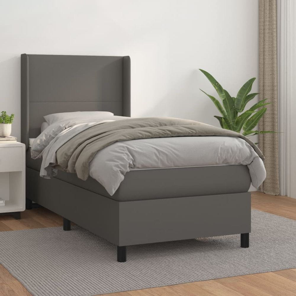 Vidaxl Boxspring posteľ s matracom sivá 90x200 cm umelá koža