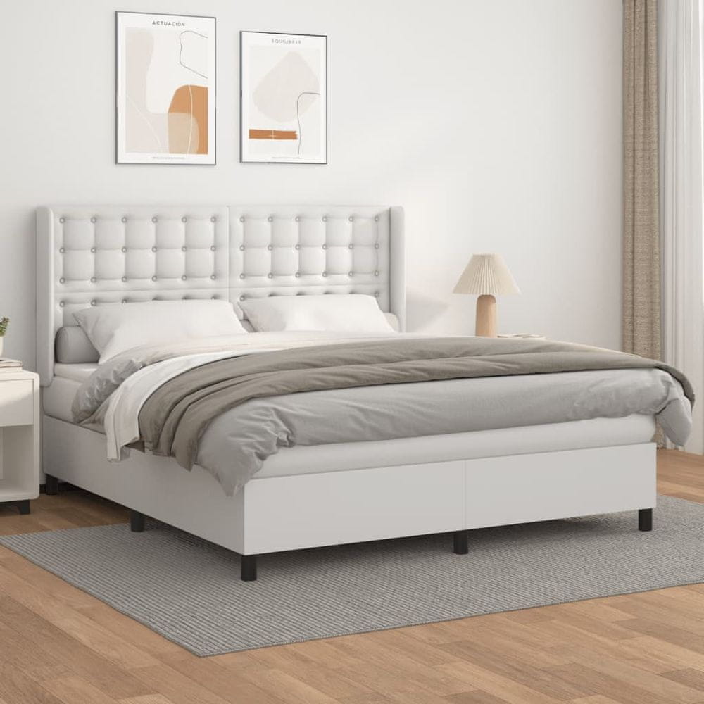 Petromila vidaXL Boxspring posteľ s matracom biela 160x200 cm umelá koža