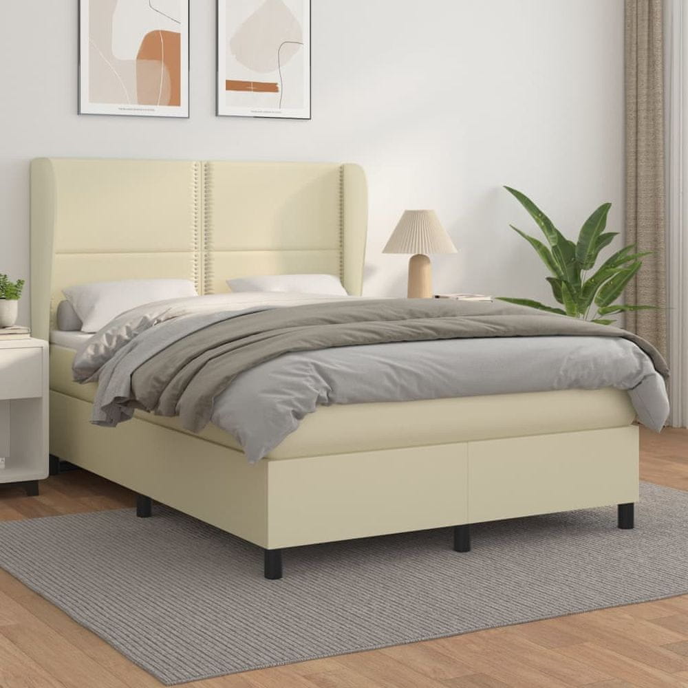 Vidaxl Boxspring posteľ s matracom krémová 140x200 cm umelá koža