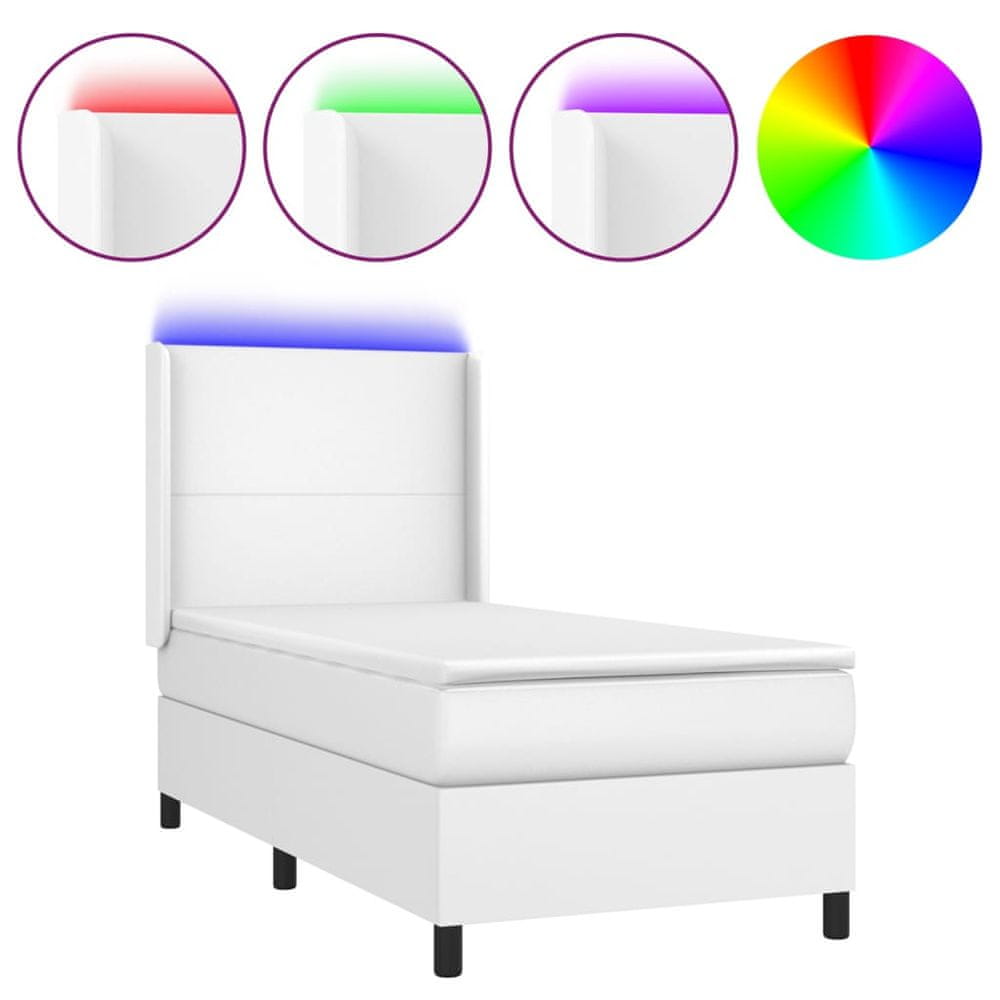 Vidaxl Boxspring posteľ s matracom a LED biela 80x200 cm umelá koža