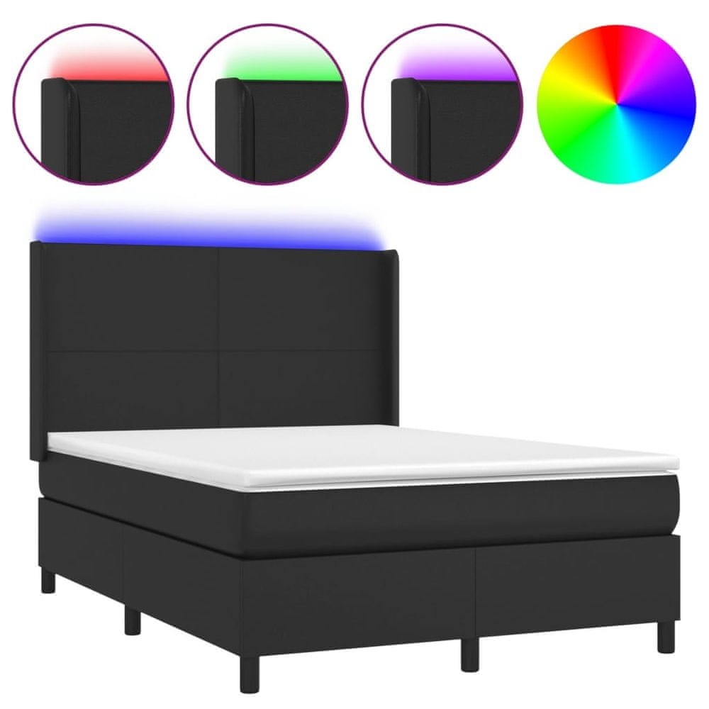 Vidaxl Boxspring posteľ s matracom a LED čierna 140x200 cm umelá koža
