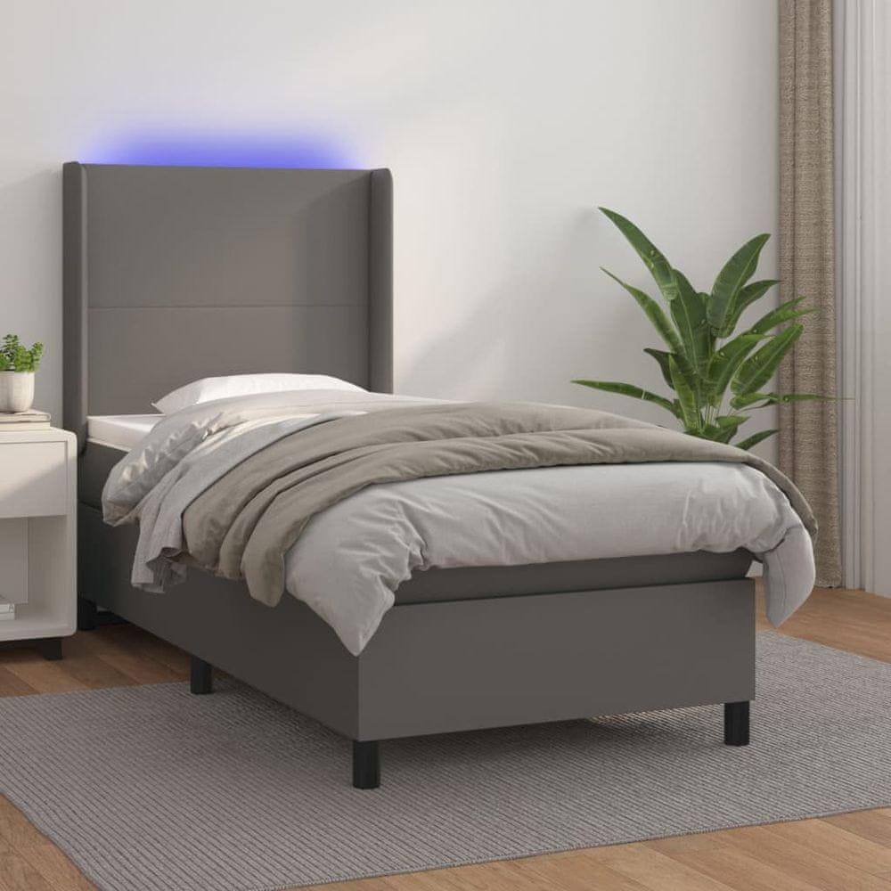 Vidaxl Boxspring posteľ s matracom a LED sivá 80x200 cm umelá koža