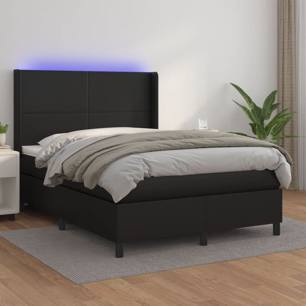 Petromila vidaXL Boxspring posteľ s matracom a LED čierna 140x200 cm umelá koža