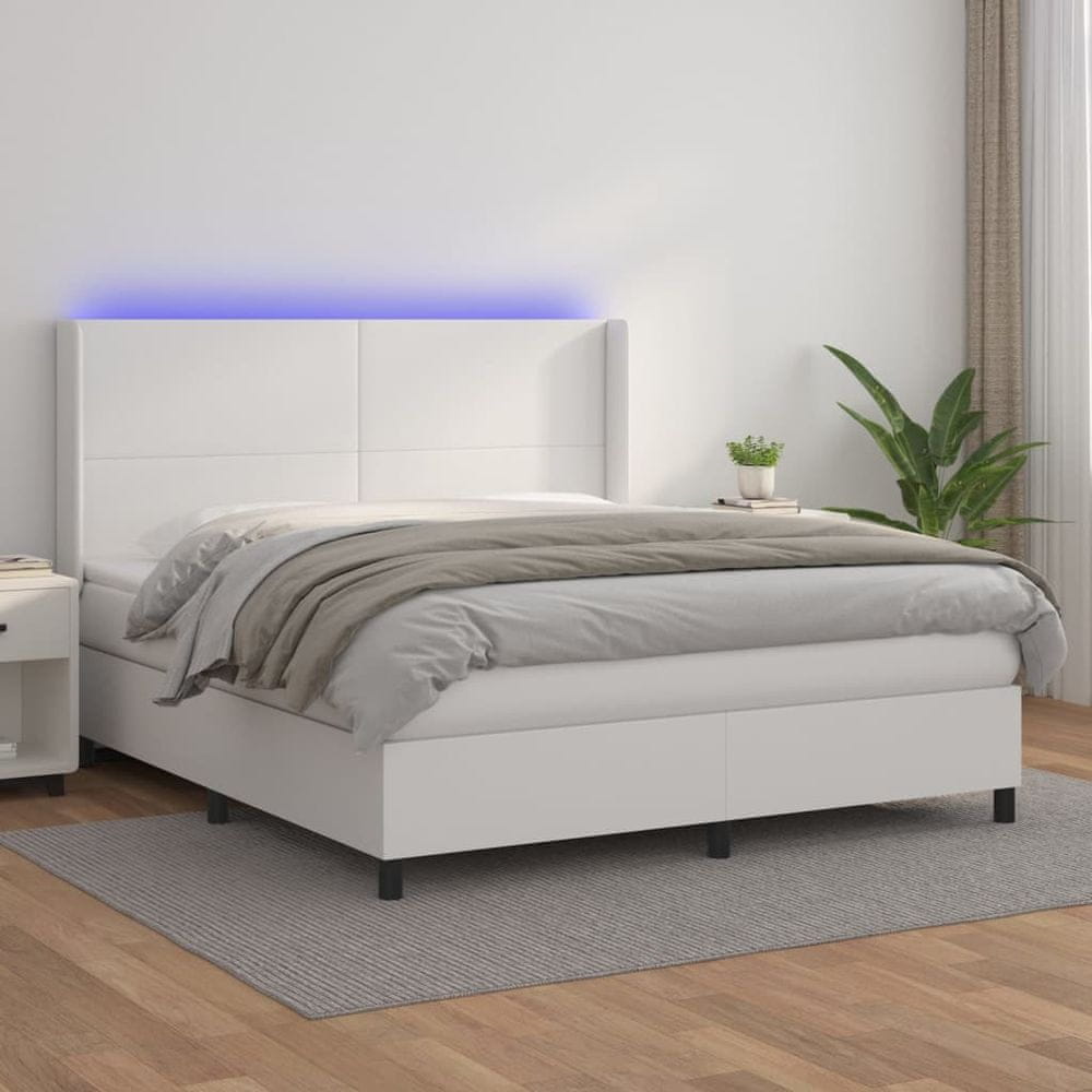 Vidaxl Boxspring posteľ s matracom a LED biela 160x200 cm umelá koža