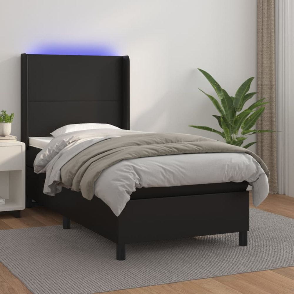 Petromila vidaXL Boxspring posteľ s matracom a LED čierna 90x200 cm umelá koža 