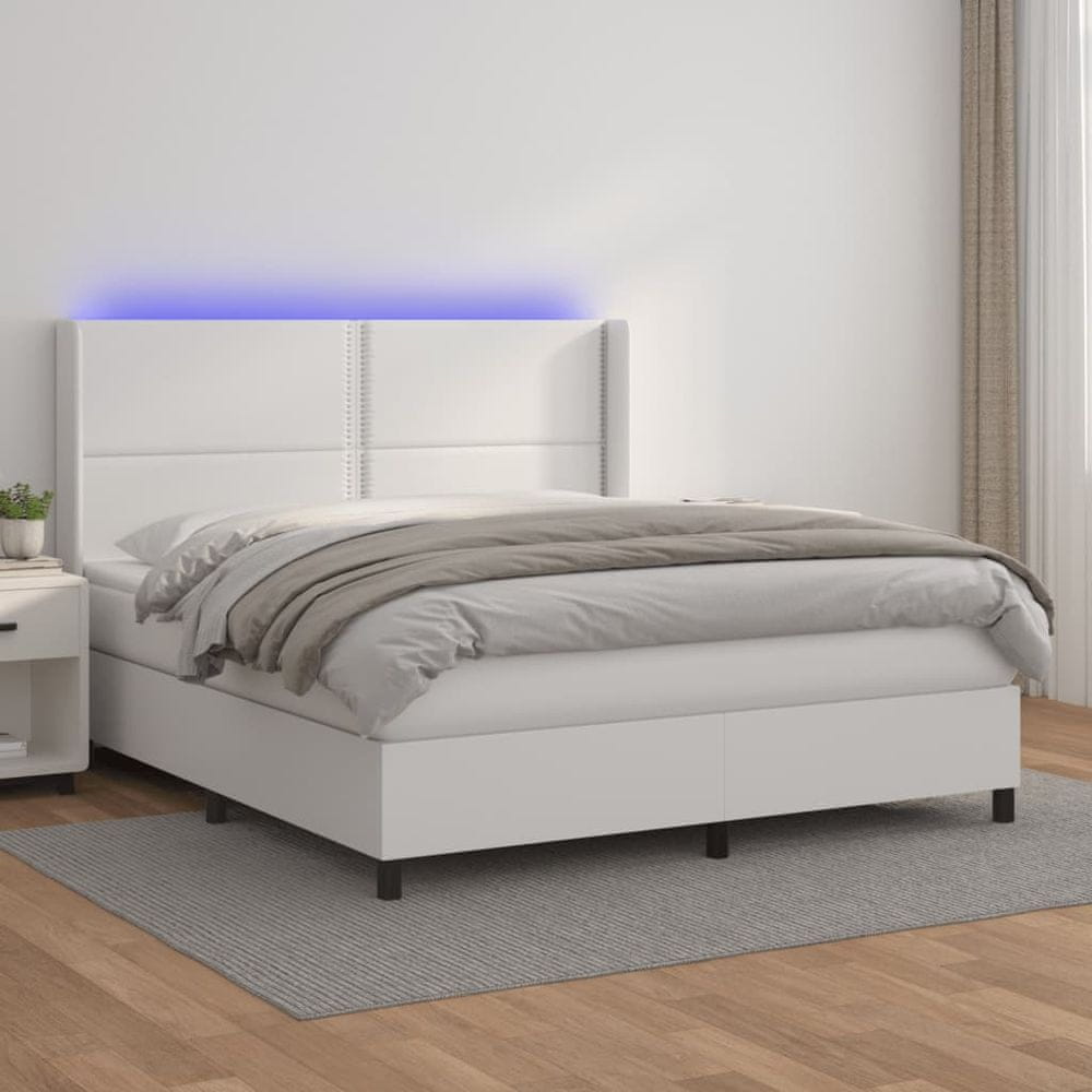 Vidaxl Boxspring posteľ s matracom a LED biela 180x200 cm umelá koža