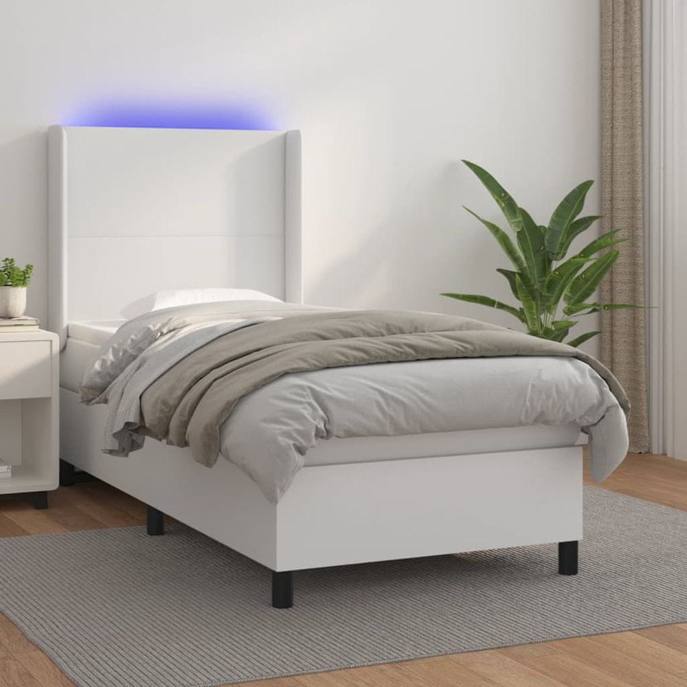 Petromila vidaXL Boxspring posteľ s matracom a LED biela 90x200 cm umelá koža