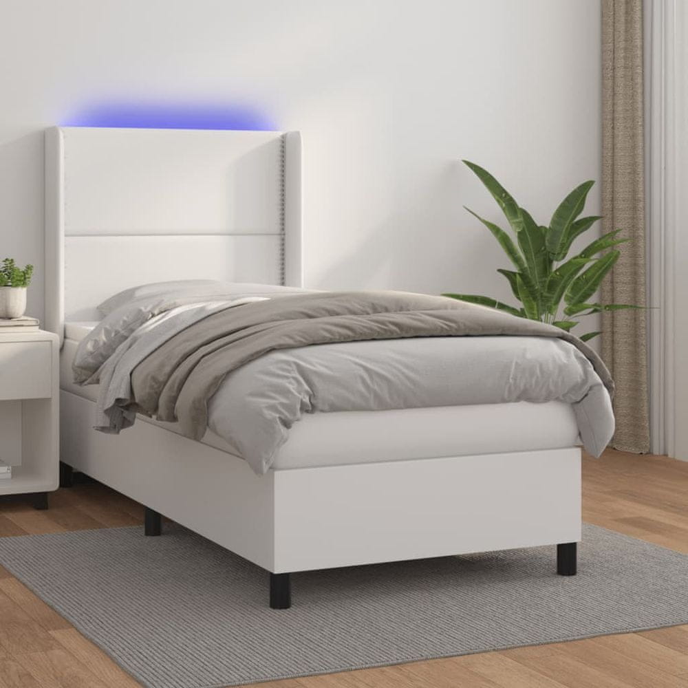 Petromila vidaXL Boxspring posteľ s matracom a LED biela 90x190 cm umelá koža