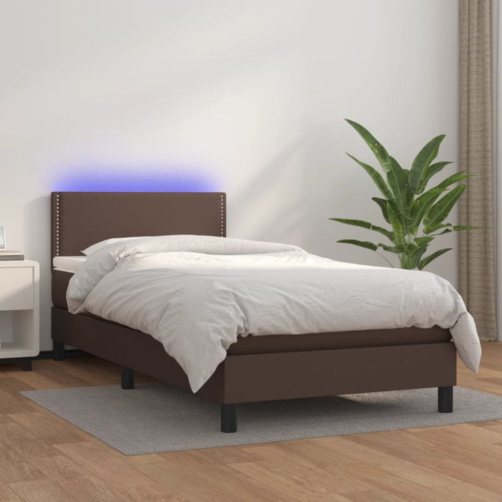 Petromila vidaXL Boxspring posteľ s matracom a LED hnedá 100x200 cm umelá koža