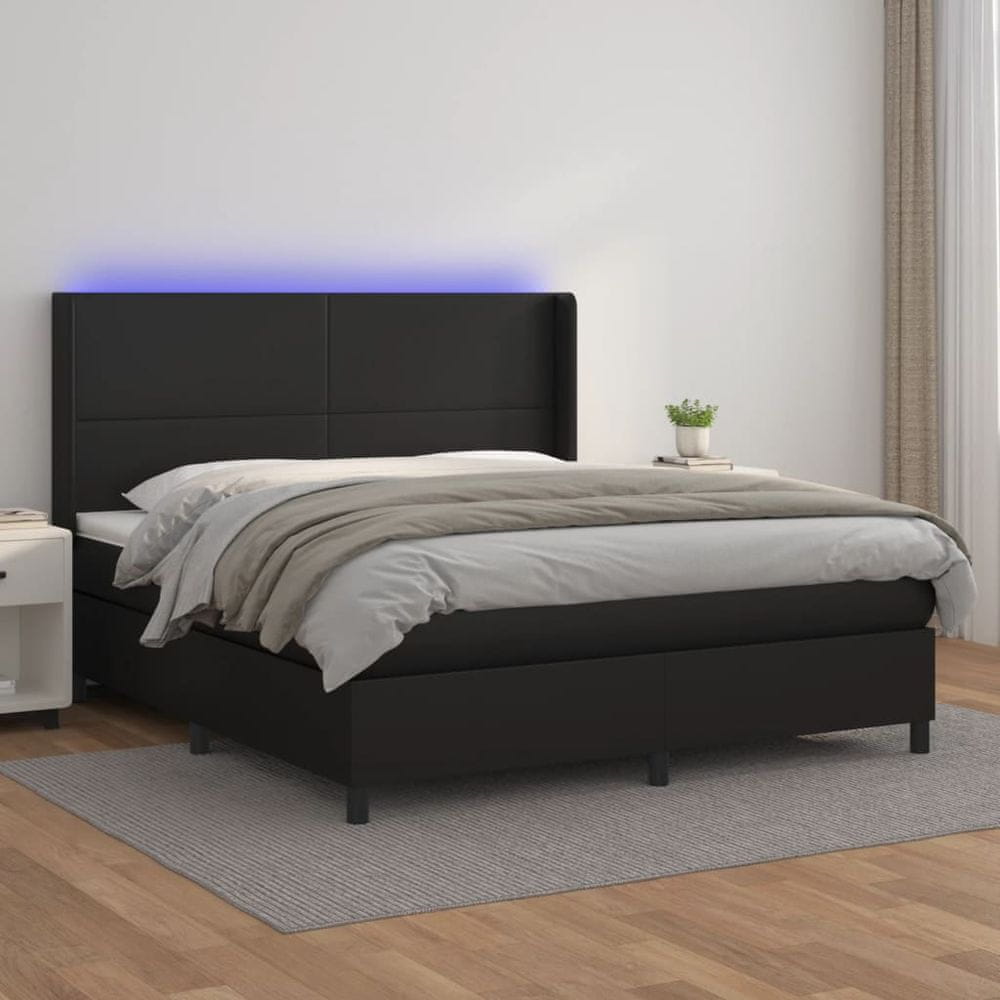 Petromila vidaXL Boxspring posteľ s matracom a LED čierna 180x200 cm umelá koža