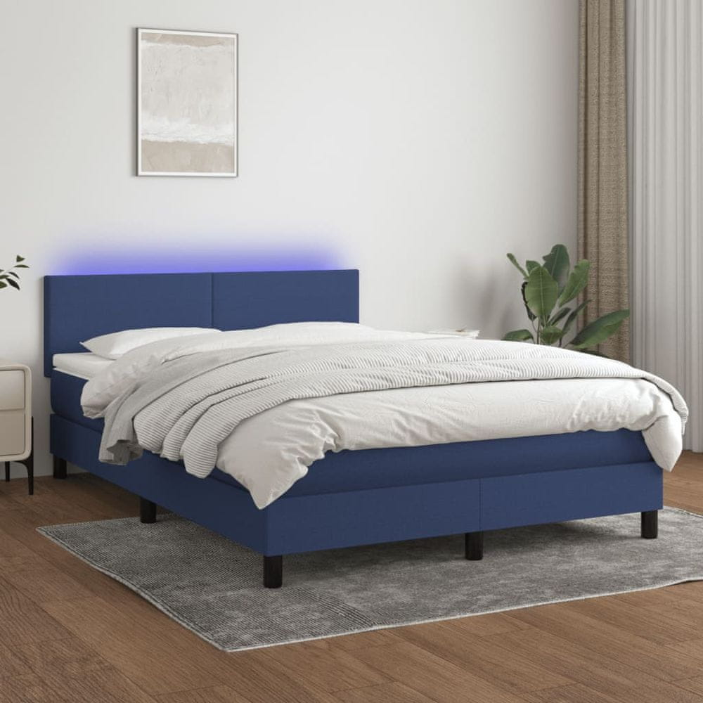 Petromila vidaXL Posteľ boxsping s matracom a LED modrá 140x200 cm látka
