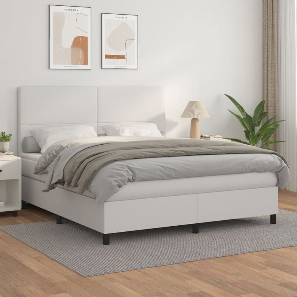 Vidaxl Boxspring posteľ s matracom biela 180x200 cm umelá koža