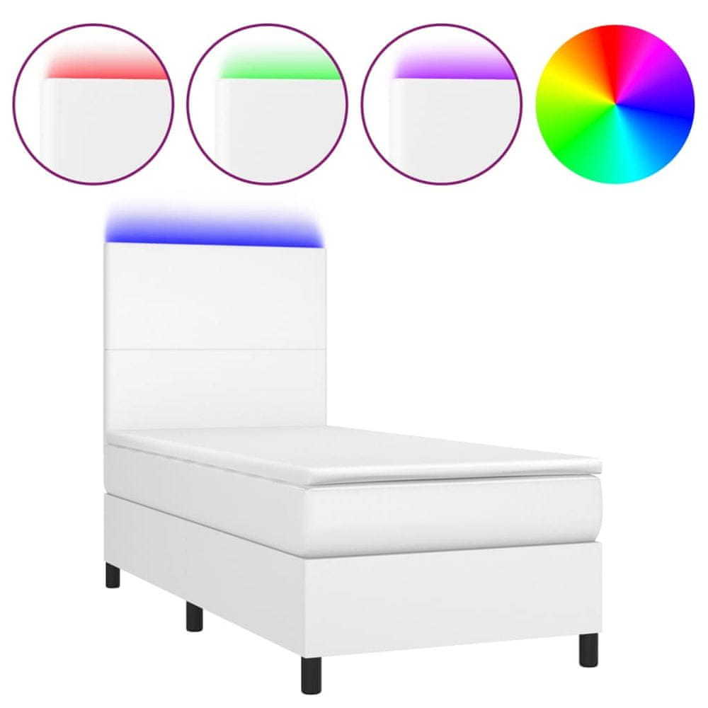 Vidaxl Boxspring posteľ s matracom a LED biela 100x200 cm umelá koža