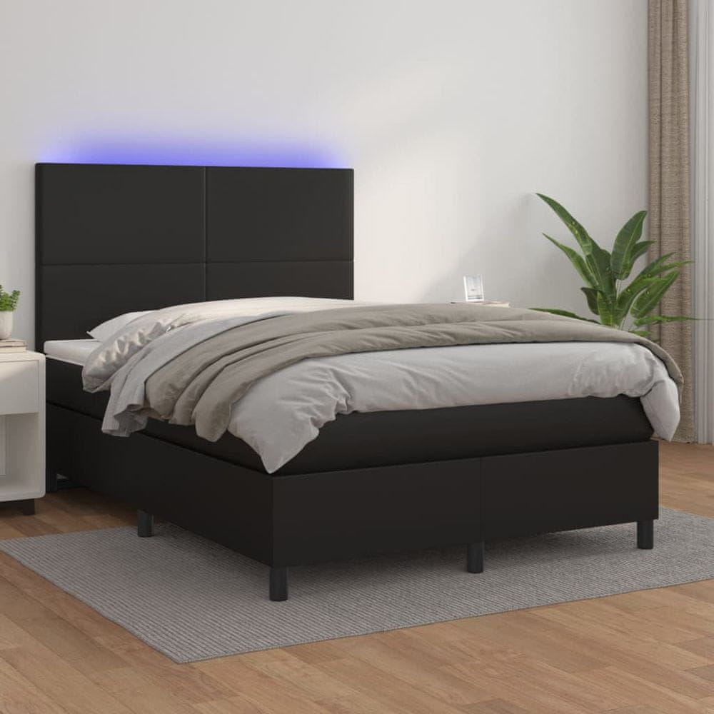 Vidaxl Boxspring posteľ s matracom a LED čierny 140x190 cm umelá koža