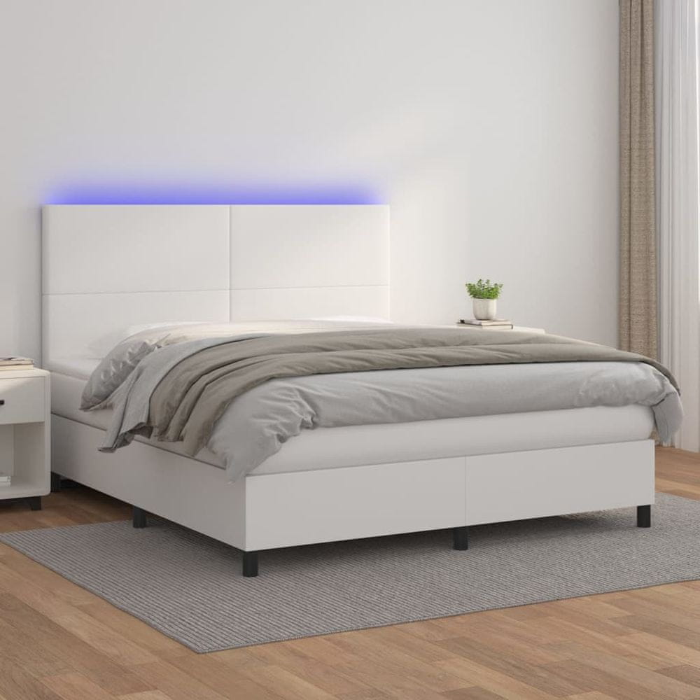 Vidaxl Boxspring posteľ s matracom a LED biela 160x200 cm umelá koža