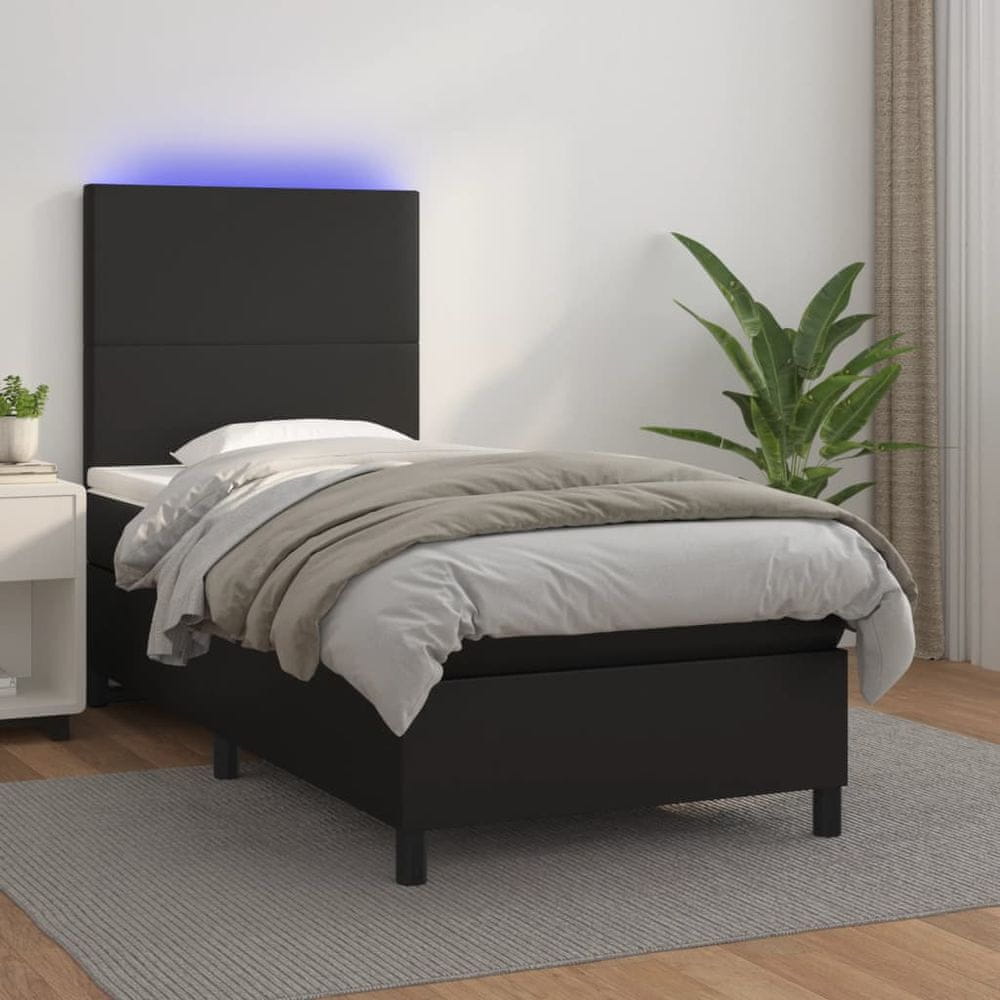 Petromila vidaXL Boxspring posteľ s matracom a LED čierna 90x190 cm umelá koža