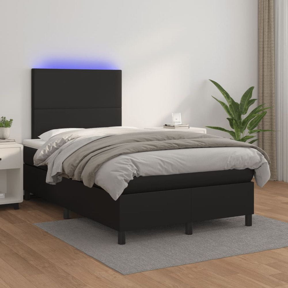 Vidaxl Boxspring posteľ s matracom a LED čierna 120x200 cm umelá koža