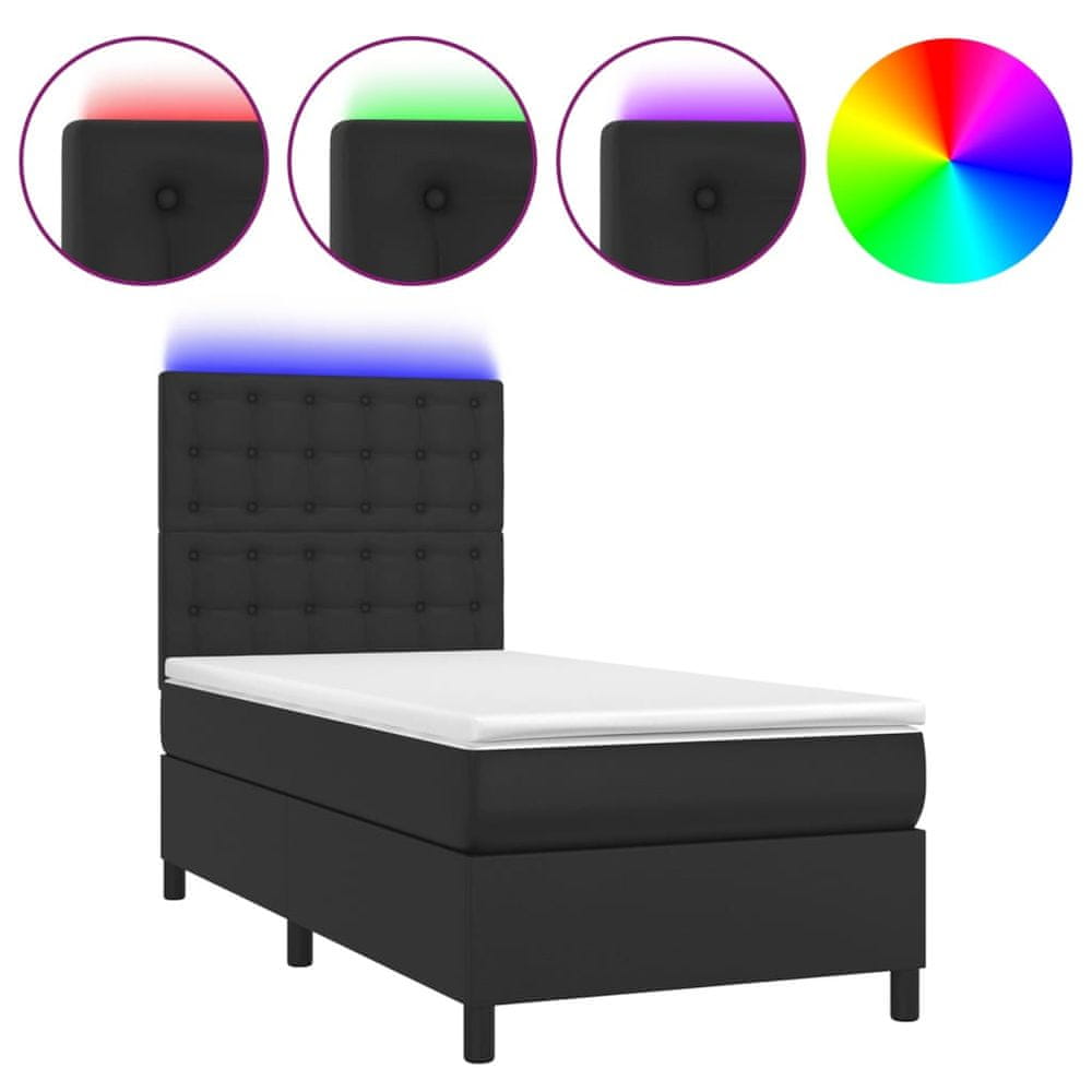 Vidaxl Boxspring posteľ s matracom a LED čierna 100x200 cm umelá koža