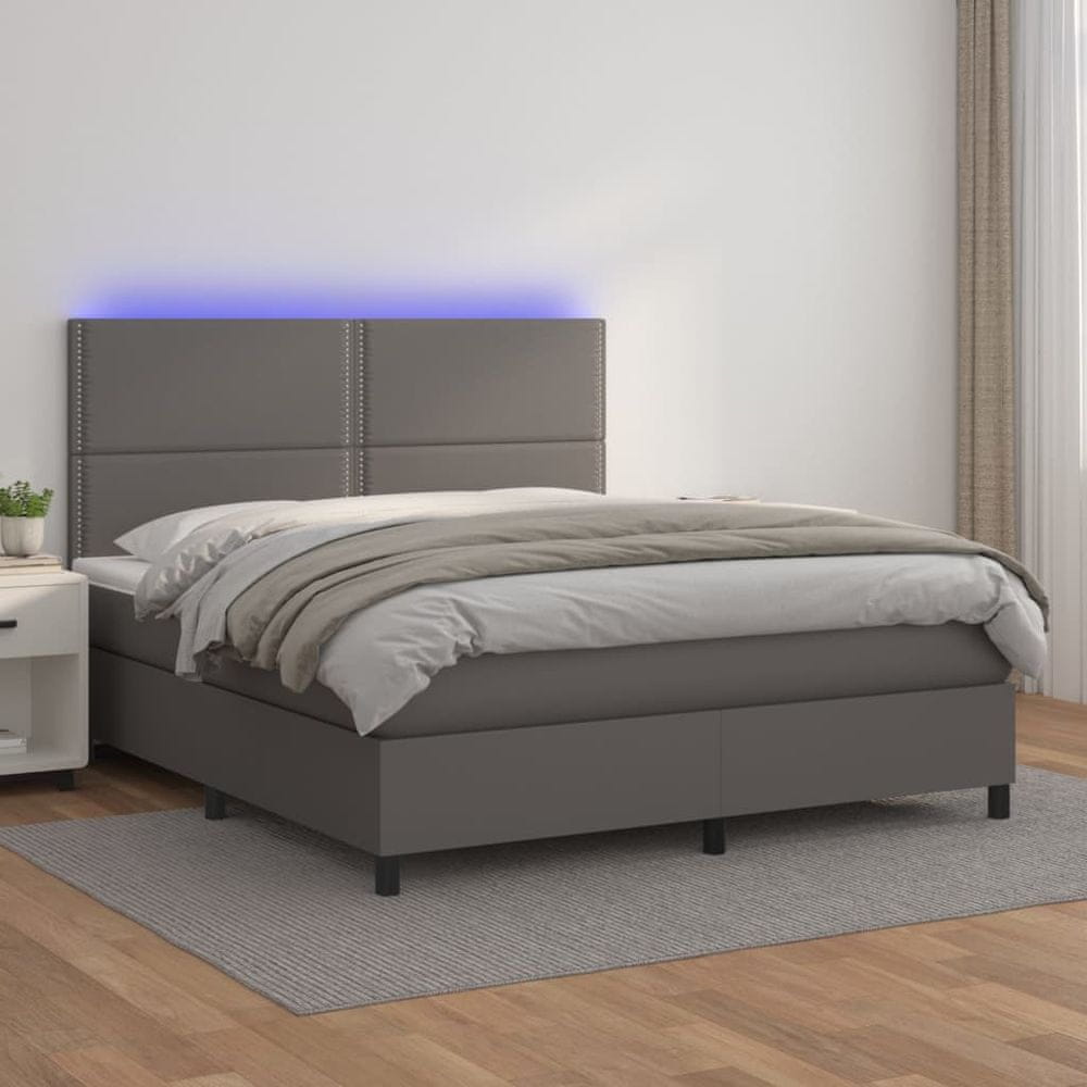 Petromila vidaXL Boxspring posteľ s matracom a LED sivá 160x200 cm umelá koža