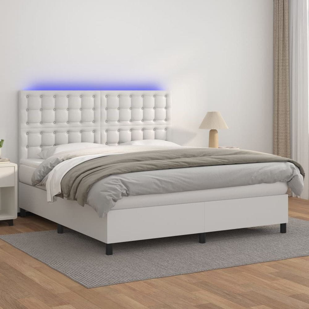 Petromila vidaXL Boxspring posteľ s matracom a LED biela 160x200 cm umelá koža