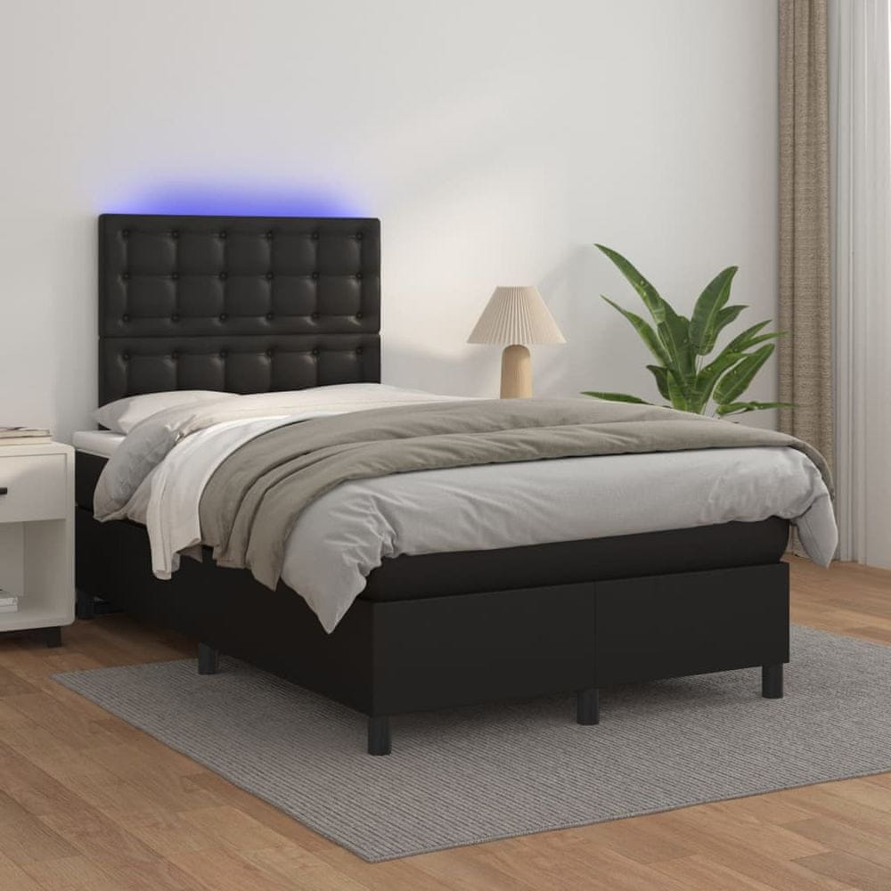 Vidaxl Boxspring posteľ s matracom a LED čierna 120x200 cm umelá koža
