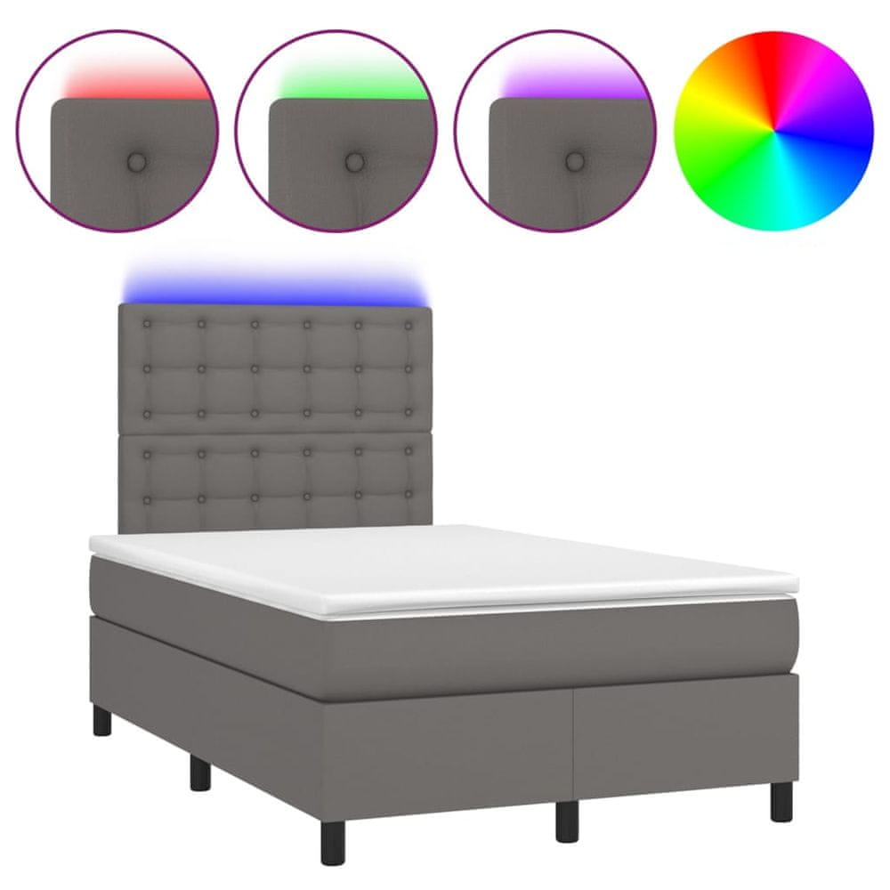 Vidaxl Boxspring posteľ s matracom a LED sivá 120x200 cm umelá koža
