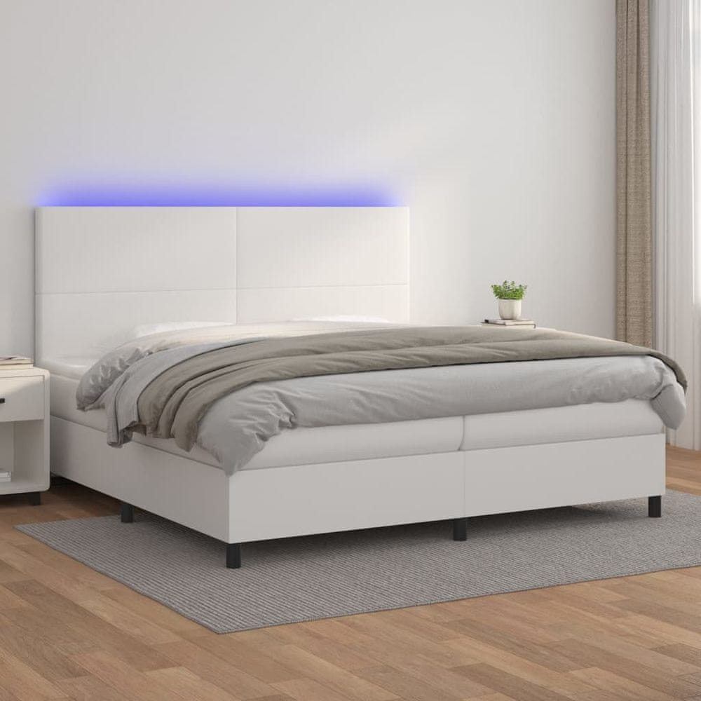 Vidaxl Boxspring posteľ s matracom a LED biela 200x200 cm umelá koža