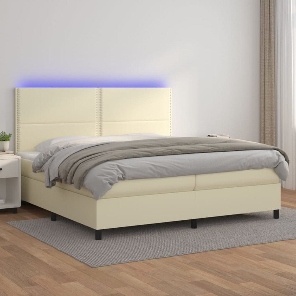 Petromila vidaXL Boxspring posteľ s matracom a LED krémová 200x200 cm umelá koža