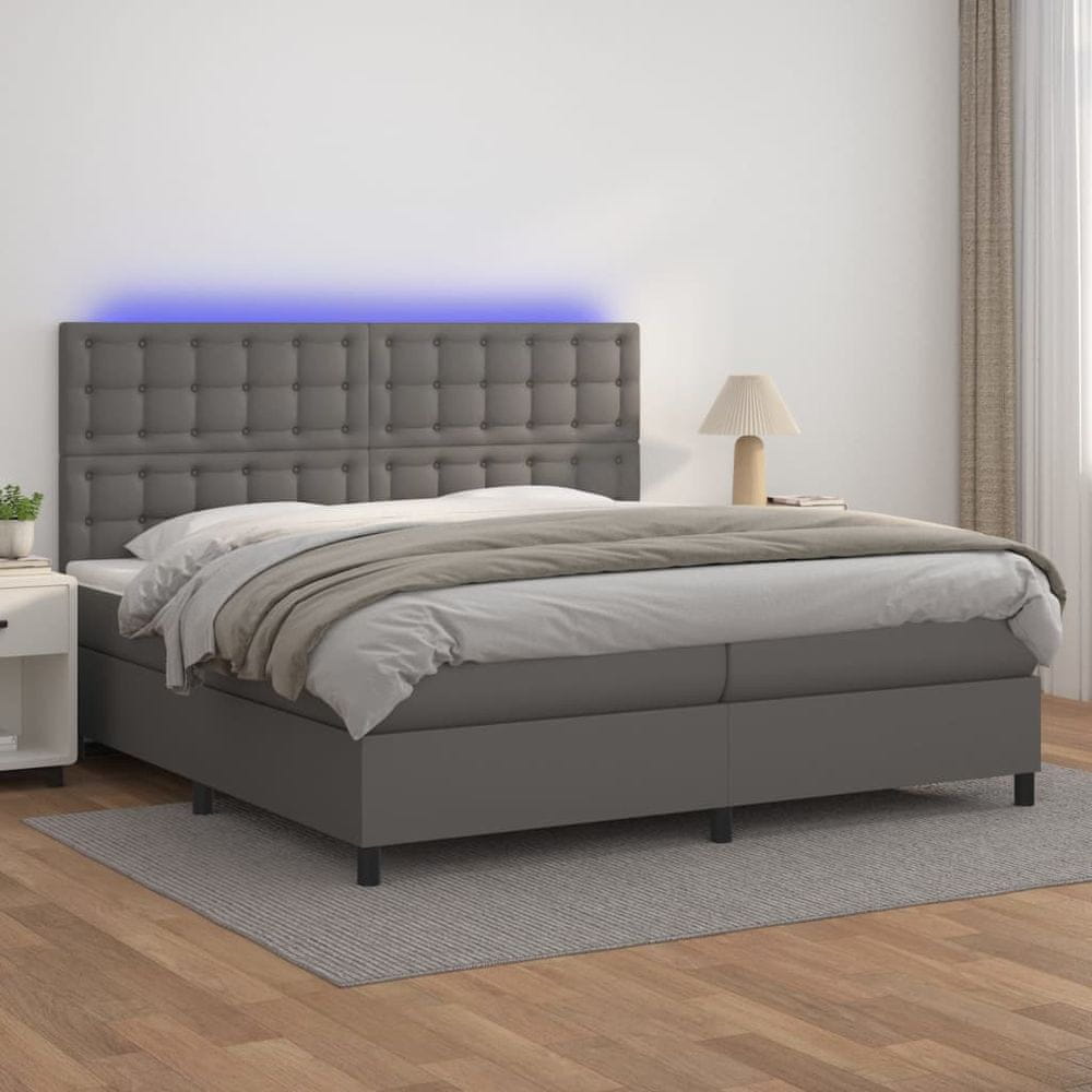 Petromila vidaXL Boxspring posteľ s matracom a LED sivá 200x200 cm umelá koža