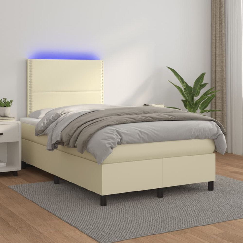 Petromila vidaXL Boxspring posteľ s matracom a LED krémová 120x200 cm umelá koža