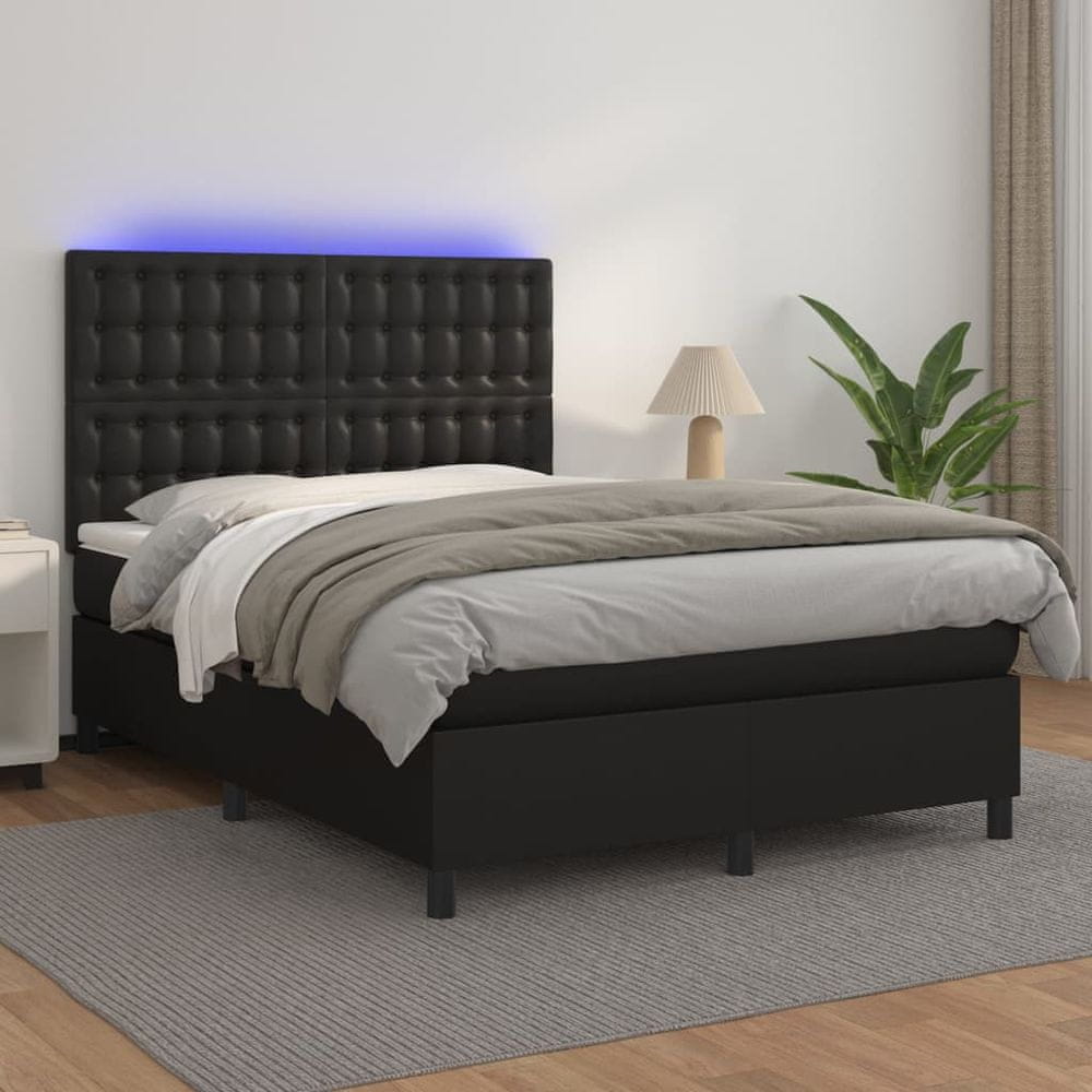 Petromila vidaXL Boxspring posteľ s matracom a LED čierna 140x200 cm umelá koža