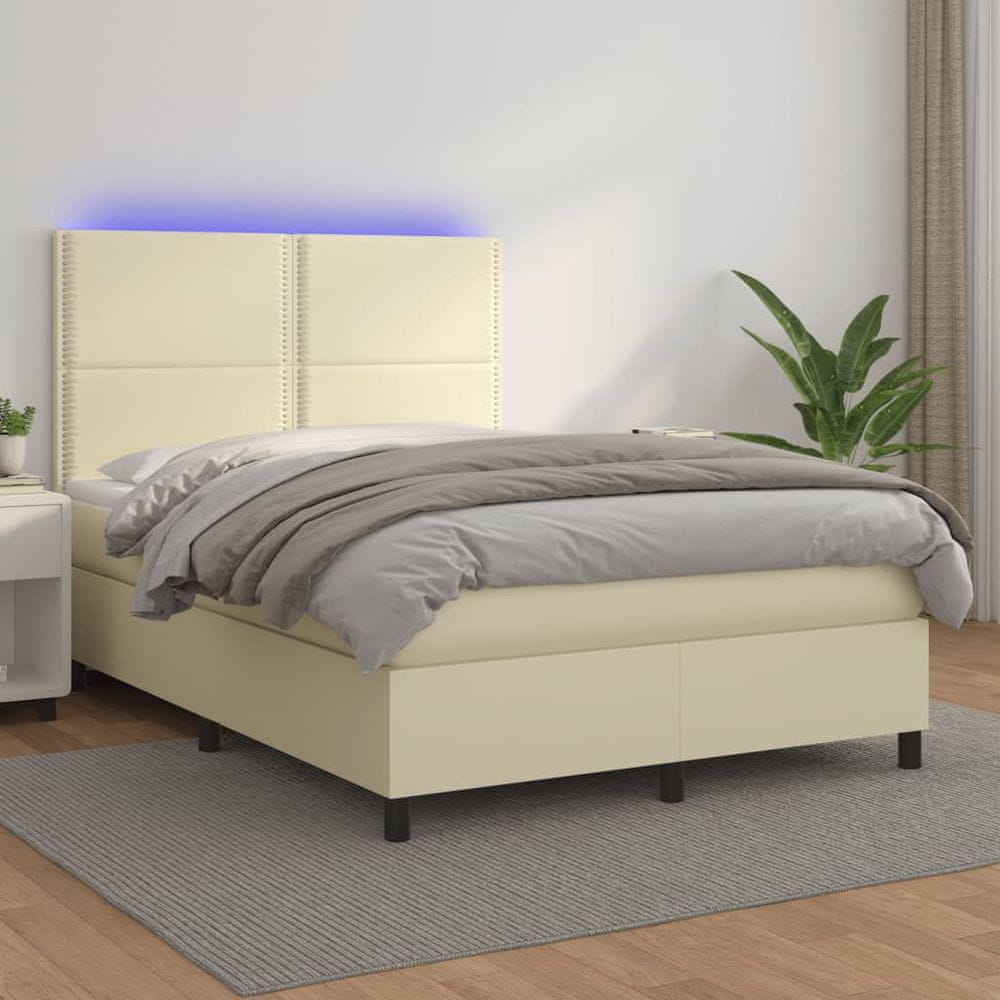 Petromila vidaXL Boxspring posteľ s matracom a LED krémová 140x200 cm umelá koža